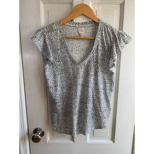 La Vie Rebecca Taylor White & Black Dotted Flutter Sleeve Top - Size S